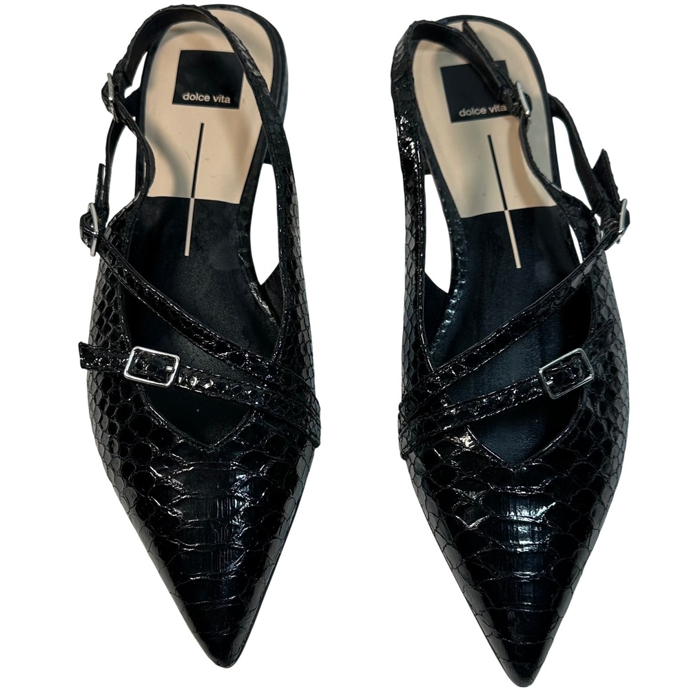 Dolce Vita Palma Sz 10 Black Embossed Snakeskin Pointed Toe Slingback Flats